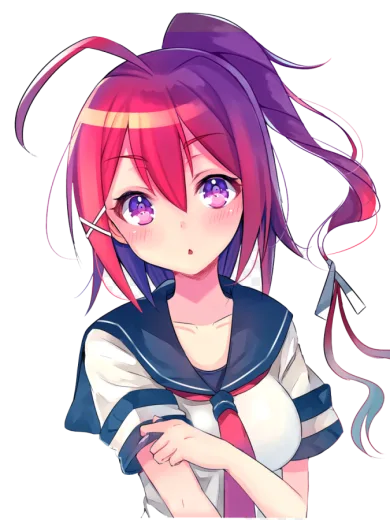 an anime girl with pink hair and blue eyes