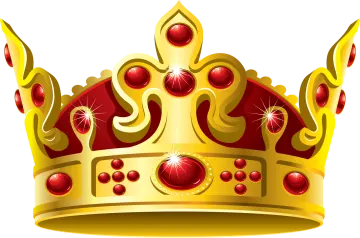 a gold crown with red jewels