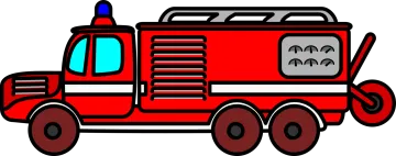 a cartoon fire truck with a smiling face