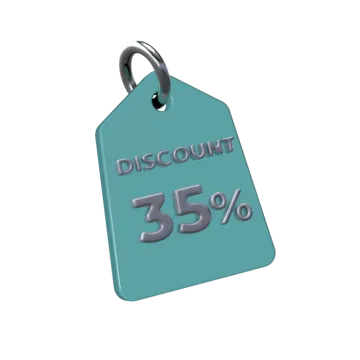 a dog tag that says discount 35 %