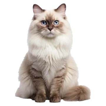 a cat with blue eyes sitting down