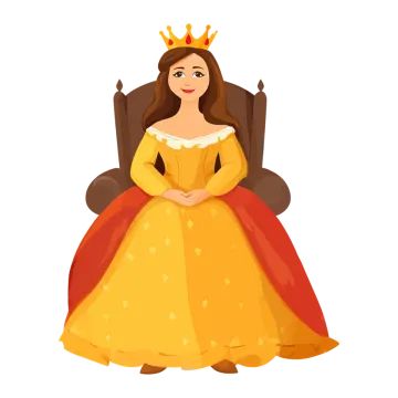 a woman in a yellow dress sitting on a throne with a crown