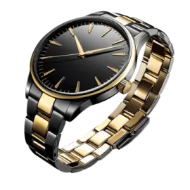 a black and gold watch on a white background