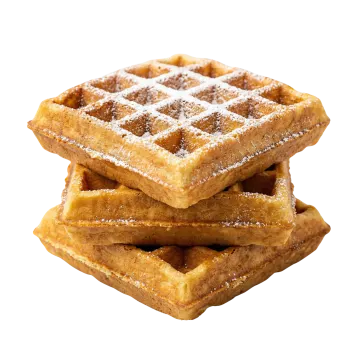 a stack of was with powdered sugar