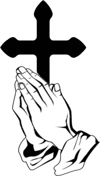 a black and white image of two hands holding a cross