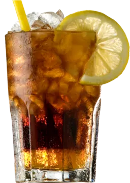 a glass filled with ice and a lemon slice