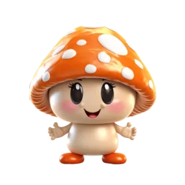 an orange mushroom with white spots on it's head