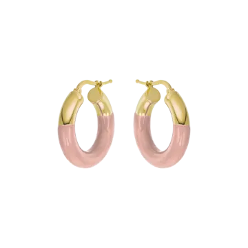 a pair of pink and gold hoop earrings
