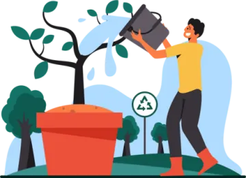 an illustration of a man watering a tree