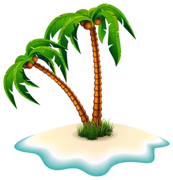 a small island with two palm trees