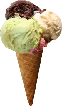 three scoops of ice cream in a cone