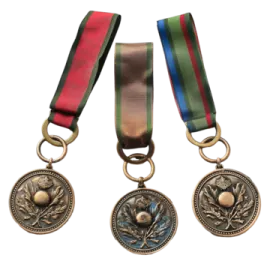 three medals on a white background