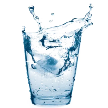 a glass filled with water and ice