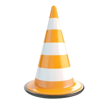 an orange and white traffic cone on a white background