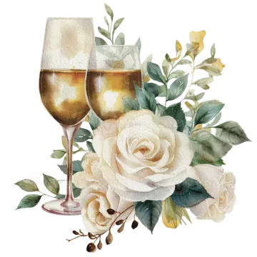 a glass of wine with white roses and leaves
