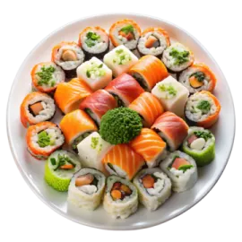 a white plate filled with different types of sus