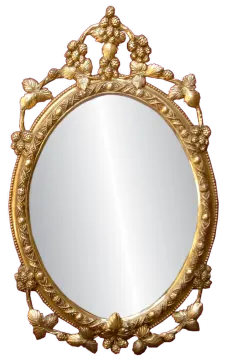 a gold framed mirror with flowers and leaves