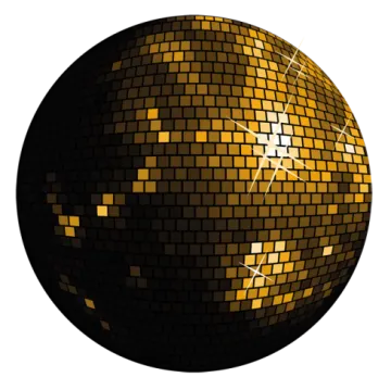 a gold disco ball on a white background