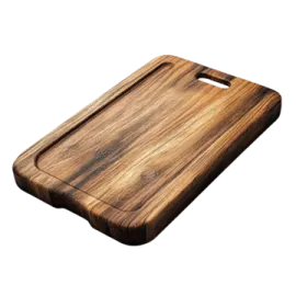 a wooden cutting board on a white background