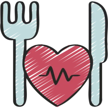 a fork and knife with a heart on it