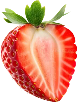a close up of a strawberry on a white background