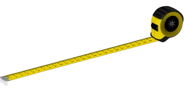 a measuring tape with a black and yellow stripe