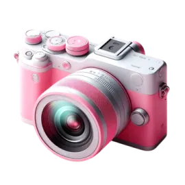 a pink camera on a white background