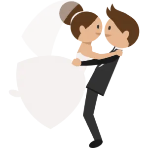 a bride and groom hugging