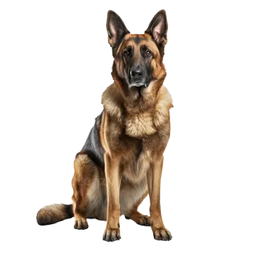 a german shepherd dog sitting on a white background