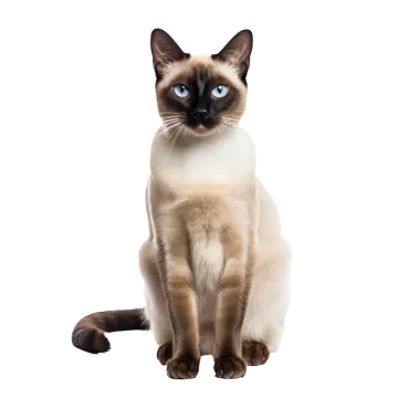 a cat with blue eyes sitting down