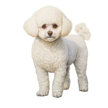 a small white dog standing on a white background