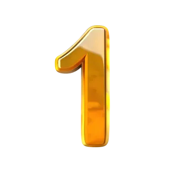 a golden number one on a white background