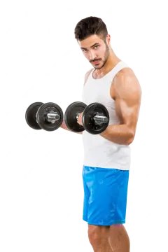 a man is holding two dumbs in his hands