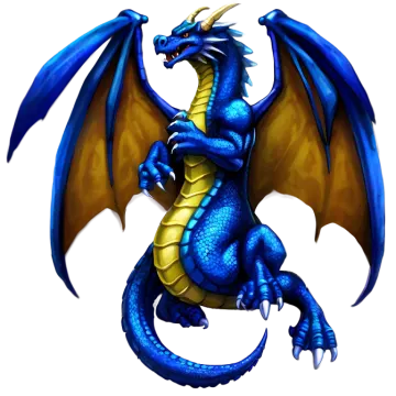 a blue dragon with yellow wings