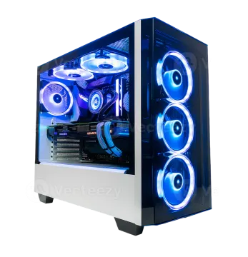 a computer case with blue leds on it