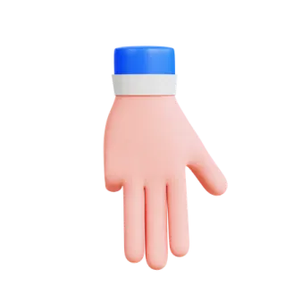 a pink glove with a blue band on it