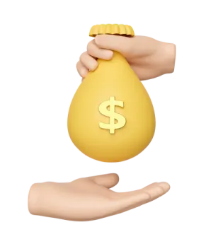 a hand holding a yellow bag with a dollar sign