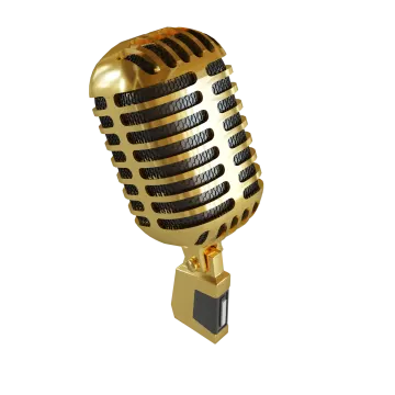 a gold microphone on a white background