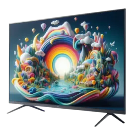 a tv with an image of a colorful landscape on it