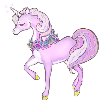 a drawing of a unicorn with flowers on its head