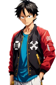 a young man in a red jacket and white pants, with his hands on his hips