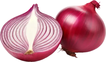 a red onion and an onion cut in half