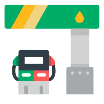 a gas station with a car at the front