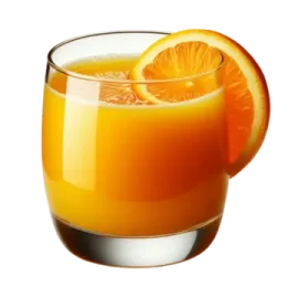 a glass of orange juice with an orange slice