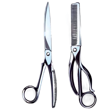 a pair of scissors and comb on a white background