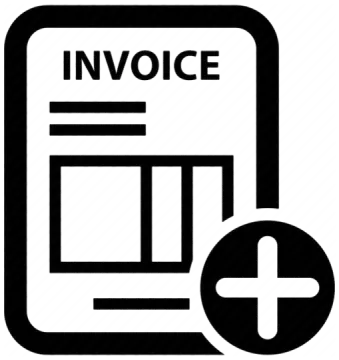 a black and white icon with the word invoe