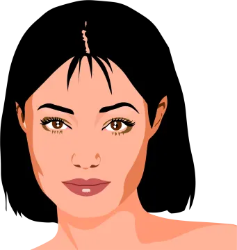 a woman with dark hair and brown eyes