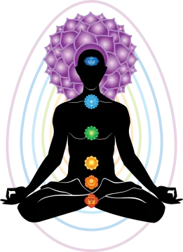 a silhouette of a man in lotus position with chakra