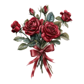 a bouquet of red roses with green leaves