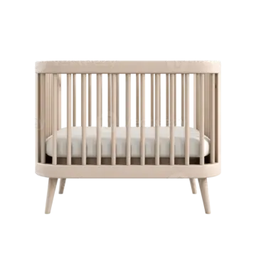 an image of a wooden cribt with white sheets